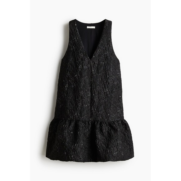 H&M Dresses & Skirts - HM Black Jacquard Weave Bubble Hem V-Neck Sleeveless Dress Small NWT